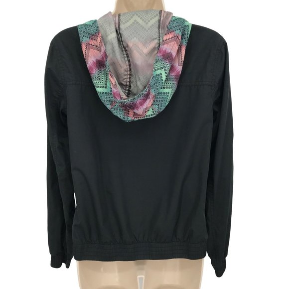 EMPYRE Womens Black Aztec Print Windbreaker Zip Up Hooded Jacket Size M - Picture 3 of 6